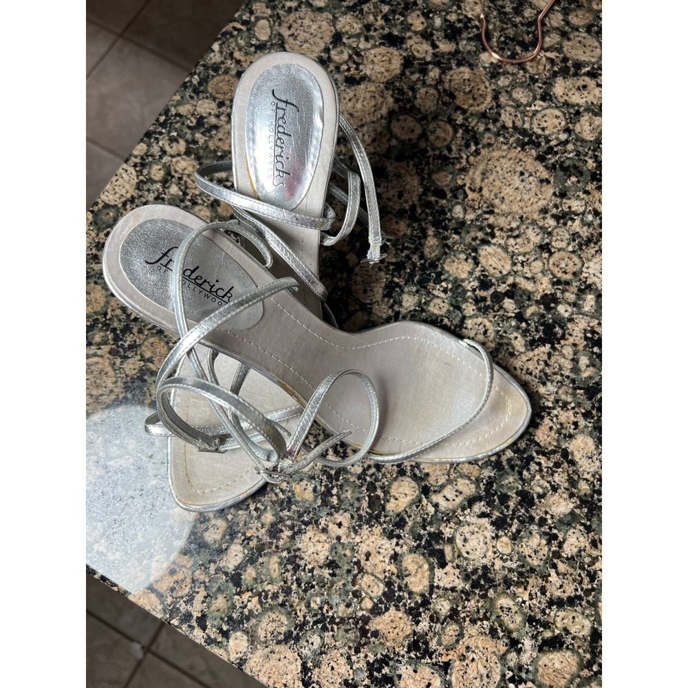 Fredericks of Hollywood Womens Silver Strappy Stiletto Heel Sandals Size 8
